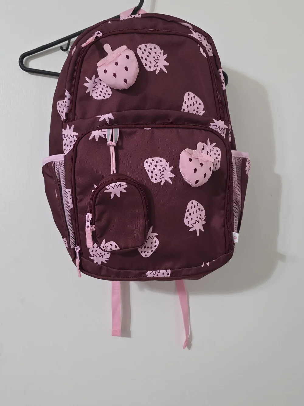 Cat & Jack Burgundy Backpack with Pink Strawberry Print